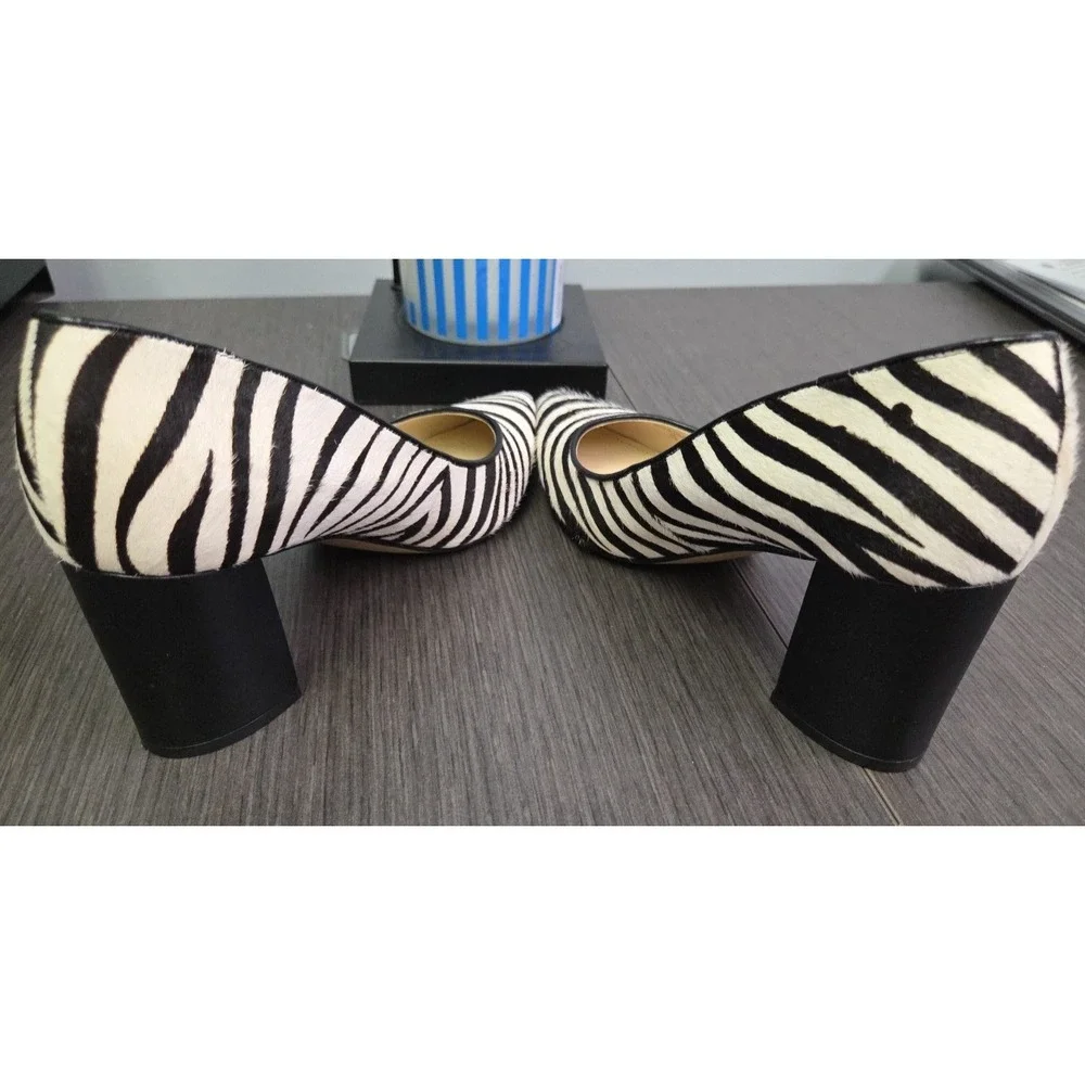 Marc Fisher Claires BlackWhite Zebra Stripe Pointed Toe Pumps Heel Cow Fur 6.5&7